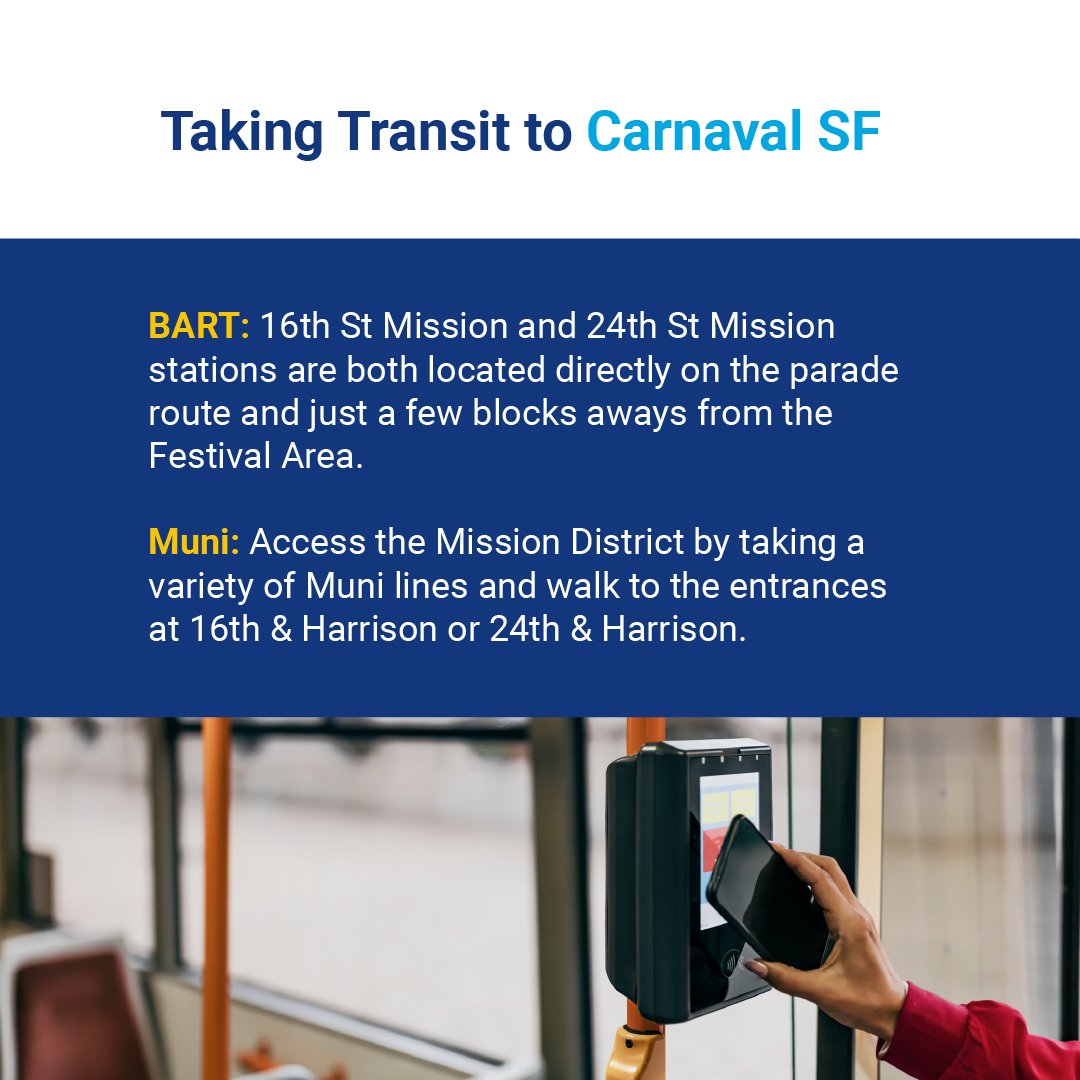 Heading to Carnaval,SF? Make it easy. Take transit to join the festivities without worrying about parking or bridge toll. 

#CarnavalSF #Transit #SFTransitAdventures

bit.ly/4dpL4FL