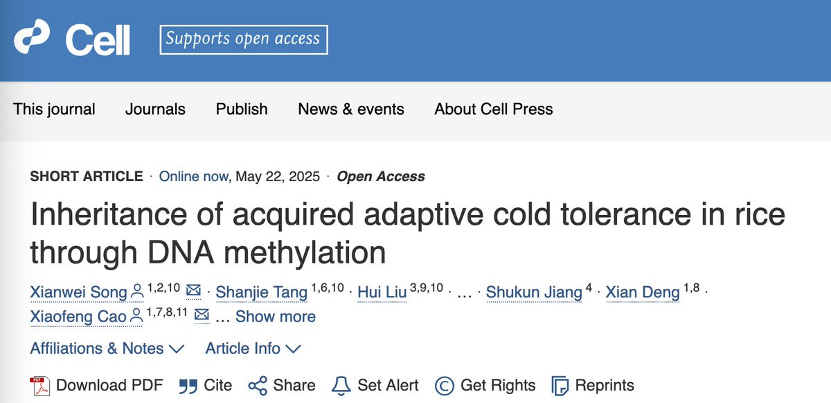 🌱WIMI is thrilled to share the research paper titled "Inheritance of acquired adaptive cold tolerance in rice through DNA methylation" published by Sen. Xiao-Feng Cao's team from the Chinese Academy of Sciences. Using rice cultivation shift northward as a model, the study