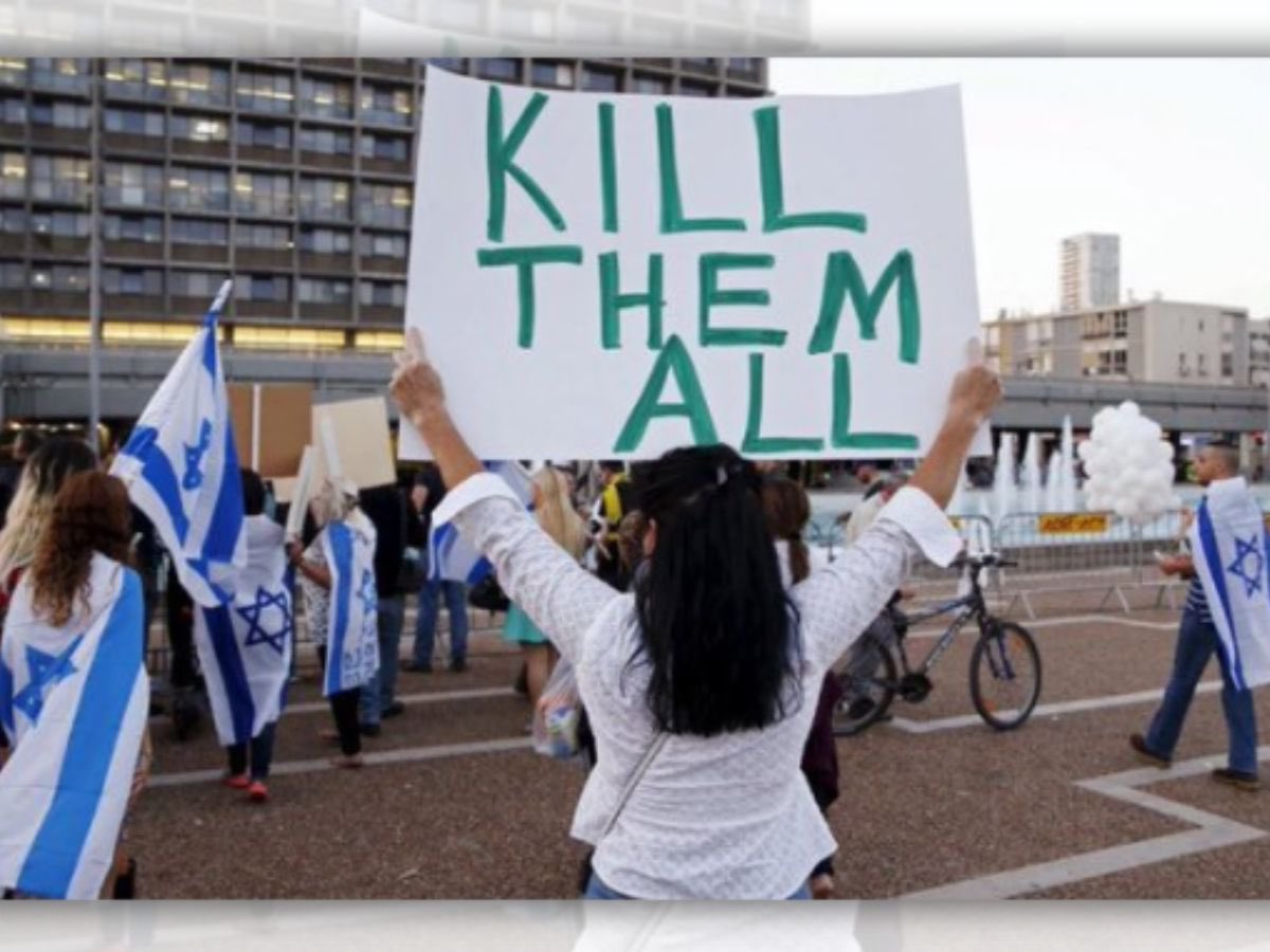 In the West they tell you “Free Palestine” is the new “Heil Hitler.”

In lsraeI they hold up signs like this:
