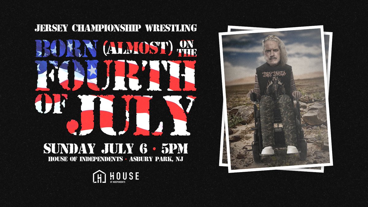 Jersey Championship Wrestling (@jerseycw) on Twitter photo JCW returns to The House of Independents on Sunday, July 6th for our annual Birthday Blowout!
Tickets are On Sale NOW:
etix.com/ticket/p/64211…
Join us as we celebrate the birthdays of <a href="/JANELABABY/">“The Bad Boy” Joey Janela</a> & <a href="/orangecrushart/">ORANGE CRUSH</a>!
Born (almost) on the 4th of July
Sun 7/6 - 5PM
Asbury Park NJ JCW returns to The House of Independents on Sunday, July 6th for our annual Birthday Blowout!
Tickets are On Sale NOW:
etix.com/ticket/p/64211…
Join us as we celebrate the birthdays of <a href="/JANELABABY/">“The Bad Boy” Joey Janela</a> & <a href="/orangecrushart/">ORANGE CRUSH</a>!
Born (almost) on the 4th of July
Sun 7/6 - 5PM
Asbury Park NJ