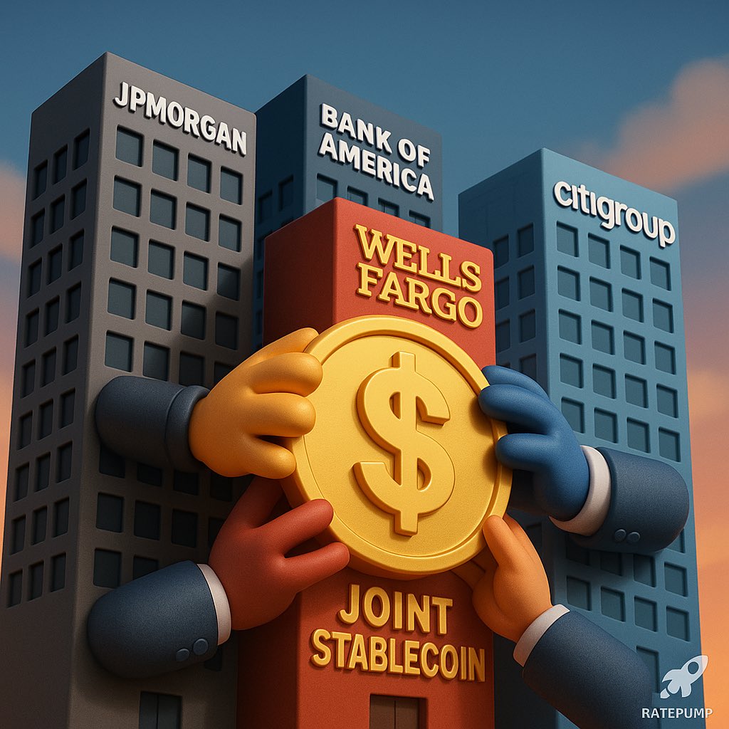 Rate_Pump's tweet photo. JPMorgan, Bank of America, Wells Fargo, Citigroup and others are exploring a joint crypto stablecoin.
This isn’t decentralization.
This is Wall Street’s final form.
A united stablecoin cartel is forming — and it’s not for you.
#RATEPUMP #Stablecoin #CBDC #DeFi #TradFi #CryptoNarrative #CryptoNews #WallStreet #USBanks #Web3 #AltcoinSeason