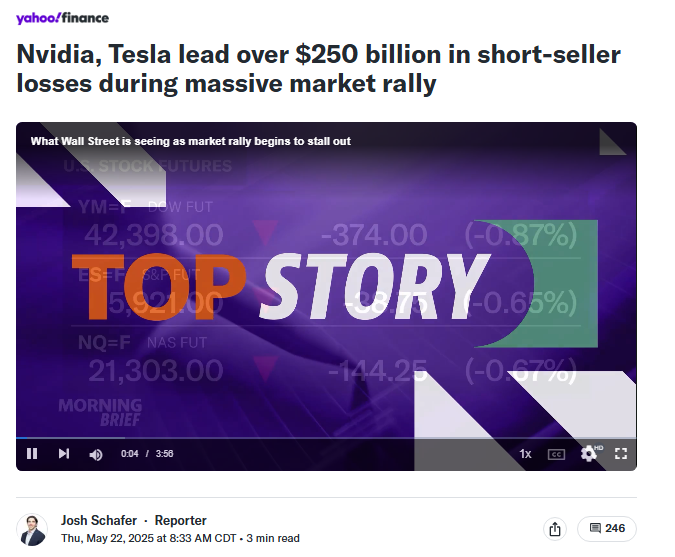 π¨ BREAKING : "BREAKING π¨: I venditori allo scoperto perdono 250 miliardi di dollari durante il rally del mercato azionario!"