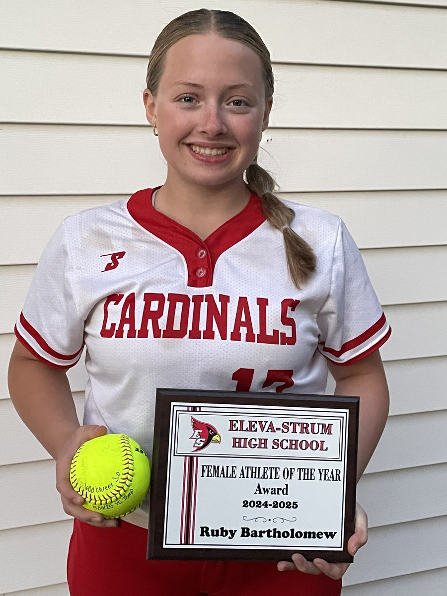 Honored to have been selected as my high schools female athlete of the year! Also great to have hit 600 career strikeouts this past week!