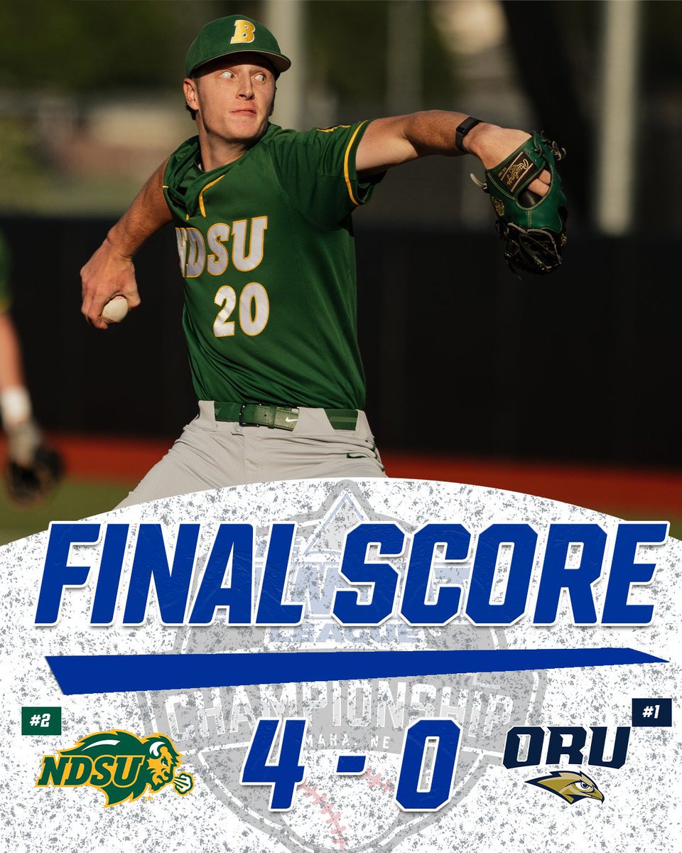 𝐀 𝐁𝐈𝐒𝐎𝐍 𝐁𝐋𝐀𝐍𝐊𝐈𝐍𝐆, 𝐀𝐆𝐀𝐈𝐍‼️

For the second straight game, @NDSUBaseball did not yield a run as the second-seeded Bison blanked top-seeded Oral Roberts 4-0 to advance to the 2025 Summit League Championship title game

#ReachTheSummit