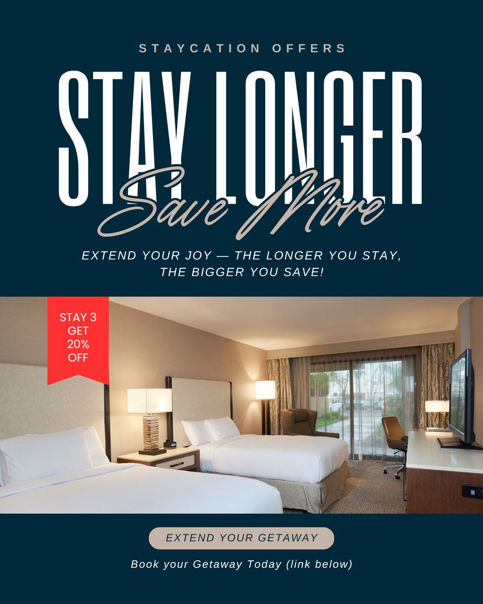 Stay longer &amp; save at DoubleTree Fresno!
Get 20% OFF when you stay 3 nights this summer.
Comfort, convenience, and our signature cookie await.
Book now → hil.tn/6nve3w
#Fresno #HotelDeals #TravelSmart