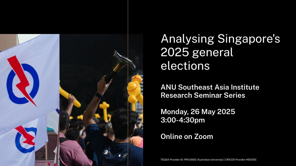 ANU College of Asia and the Pacific (@anuasiapacific) on Twitter photo Join our <a href="/ANU_SEAsia/">ANU Southeast Asia</a> for a thought-provoking seminar with four leading political scientists.
They will consider the recent #Singapore national election and its implications for regional trade, security and diplomacy. 🇸🇬
Register now: quicklink.anu.edu.au/64li Join our <a href="/ANU_SEAsia/">ANU Southeast Asia</a> for a thought-provoking seminar with four leading political scientists.
They will consider the recent #Singapore national election and its implications for regional trade, security and diplomacy. 🇸🇬
Register now: quicklink.anu.edu.au/64li