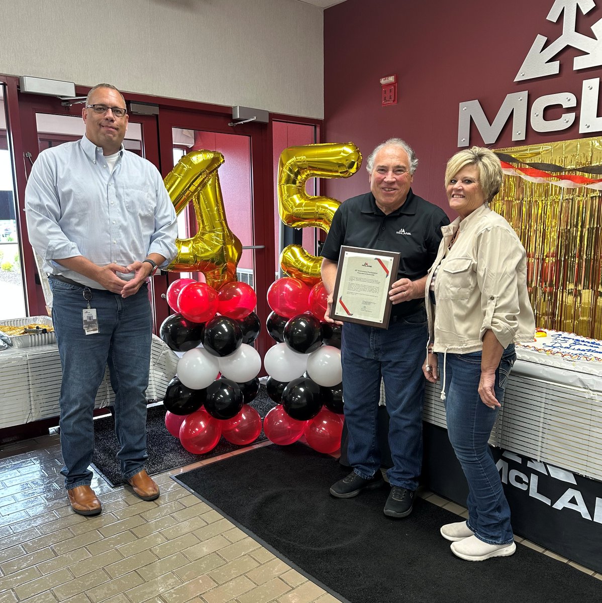 The McLane Midwest team recently celebrated, Dennis Bott's 45-year anniversary with McLane. To celebrate this milestone, the Midwest team came together for a lunch, complete with cake and gifts. Thank you for 45 years of outstanding work. Congratulations, Dennis!
