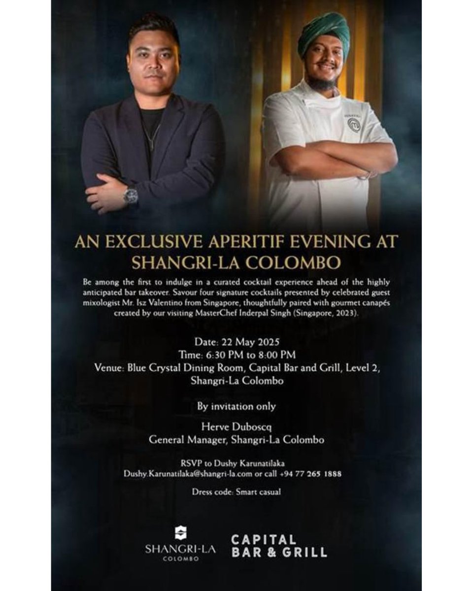 HRajasingh78699's tweet photo. Many compliments to Chef Singh and Master Mixologist Valentino for a great evening of fun and tasty paired aperitifs!

#colombo #shangrila #singapore #dinner #srilanka https://t.co/LbOyHIGOeG