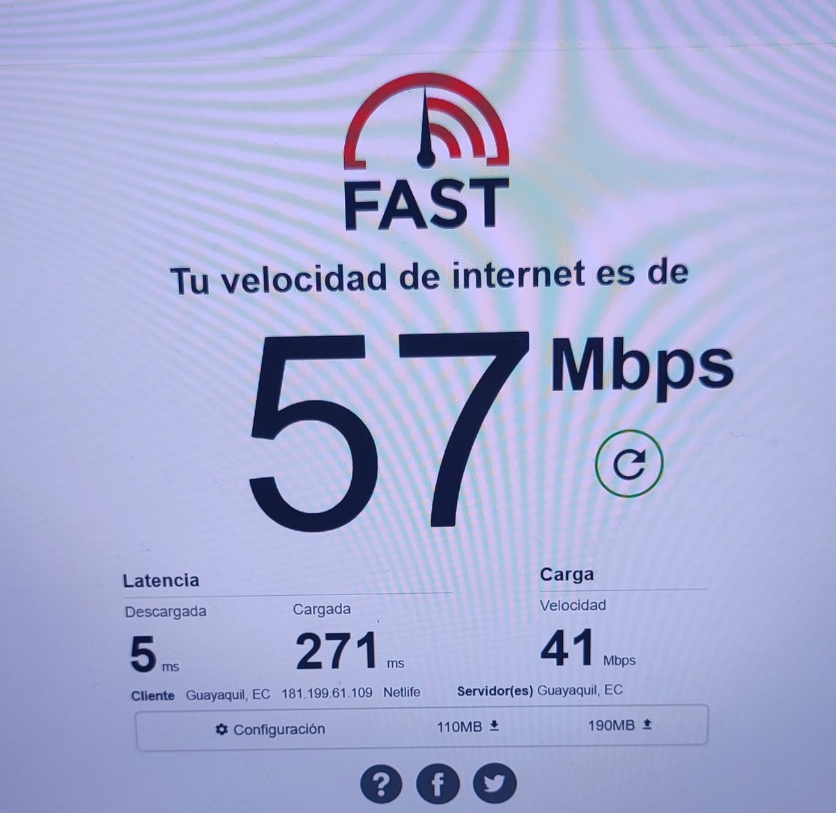 Isaacq652's tweet photo. 1100Mbps contratados y esta velocidad recibo, les parece justo @NetlifeEcuador https://t.co/ctysLYjPCl