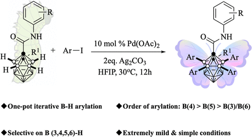bhkenlo's tweet photo. Palladium-Catalyzed Regioselective B(3,4,5,6)–H Tetra-Arylation of o-Carboranes | Inorganic Chemistry https://t.co/kbSg2i1vXy Wu, Cao, Jiang, and co-workers @InorgChem #boron #palladium #carborane #arylation https://t.co/z5QWZUbXlO
