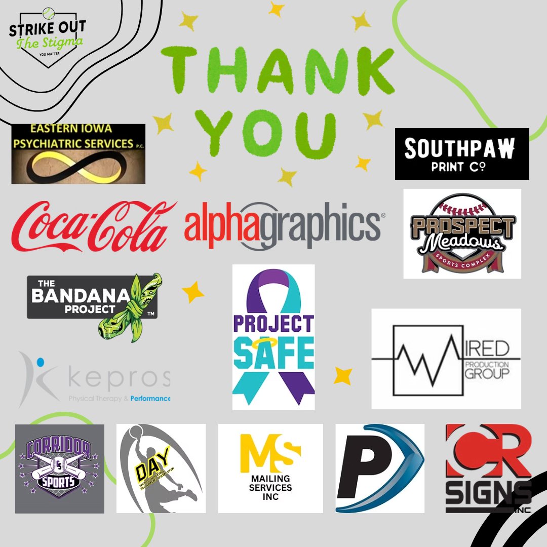 StrikeStigma's tweet image. We are extending a HUGE thank you to all of our outstanding partners!! These amazing organizations and individuals offered their services, time, and resources to mental health awareness and community outreach - without them, Strike Out the Stigma would not be possible.💚