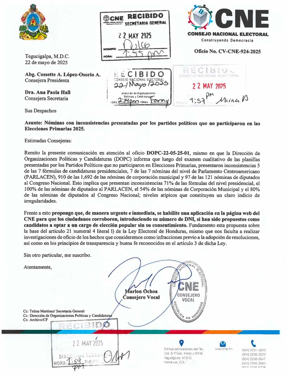 1,019 de las 1,827 nóminas presentadas el lunes 19 de mayo por los 7 Partidos que no participaron en Elecciones Primarias presentan inconsistencias.

He propuesto al Pleno que de forma inmediata y urgente habilitemos un sistema para que la población pueda consultar si se