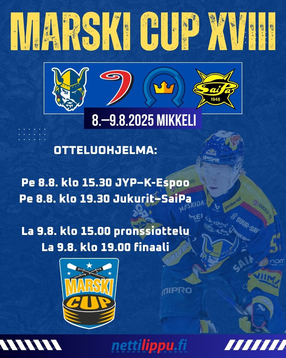 Marski Cup tekee paluun 15 vuoden tauon jälkeen. Joko sulla on liput legendaariseen kiekkokauden avajaisturnaukseen? 

Liput haltuun täältä ➡️ nettilippu.fi/fi/event/12850

#Jukurit #Liiga #MarskiCup