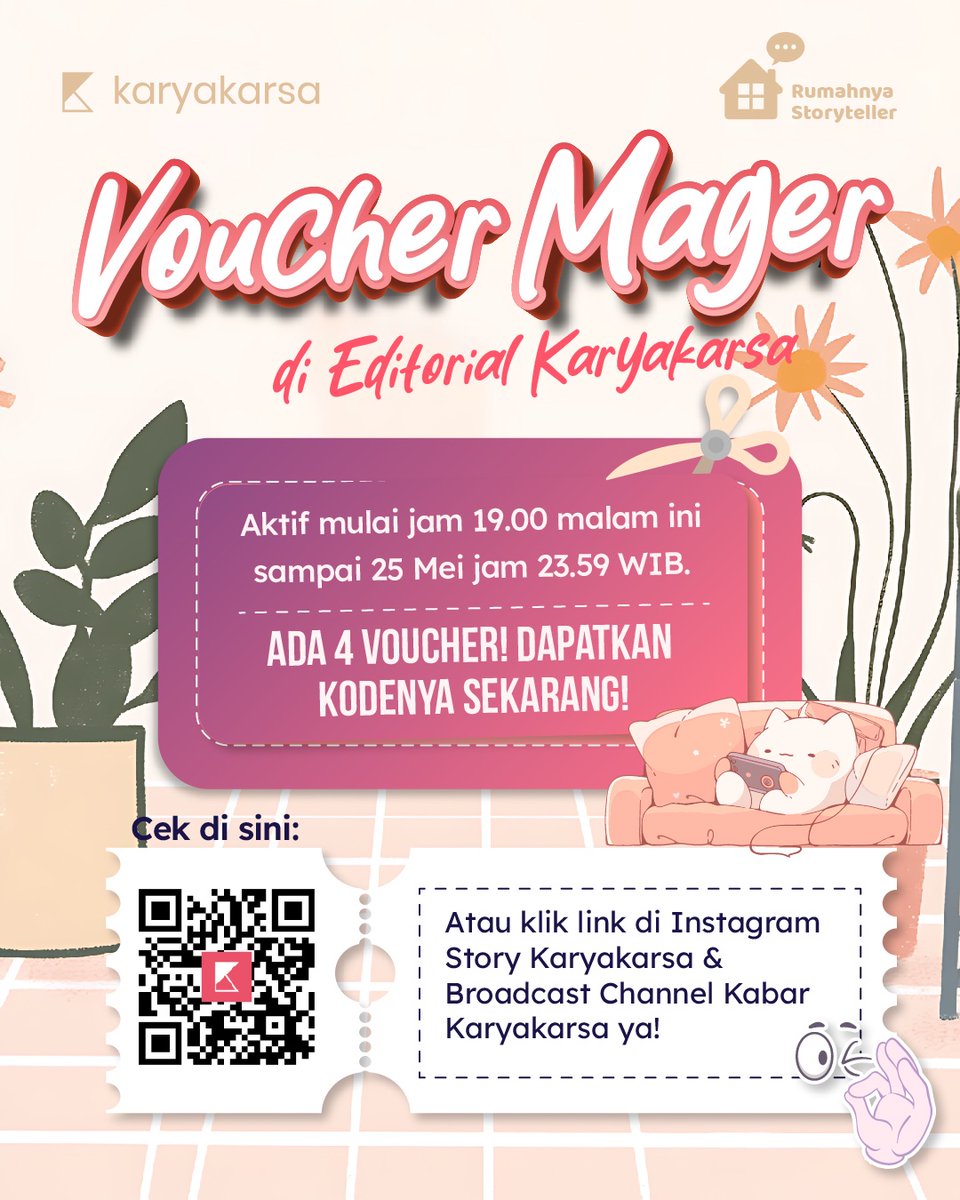 karyakarsa_id's tweet photo. AKTIF MALAM INI!!!✨

Kodenya terbatas! Buruan meluncur ke editorial KaryaKarsa dan kumpulin kodenya sekarang juga!🚨

Cek Kode: [https://t.co/FRp2BCbpMK]

#KaryaKarsa #voucher #kodevoucher #promonovel #diskon #promomei https://t.co/VybgTmZOWP