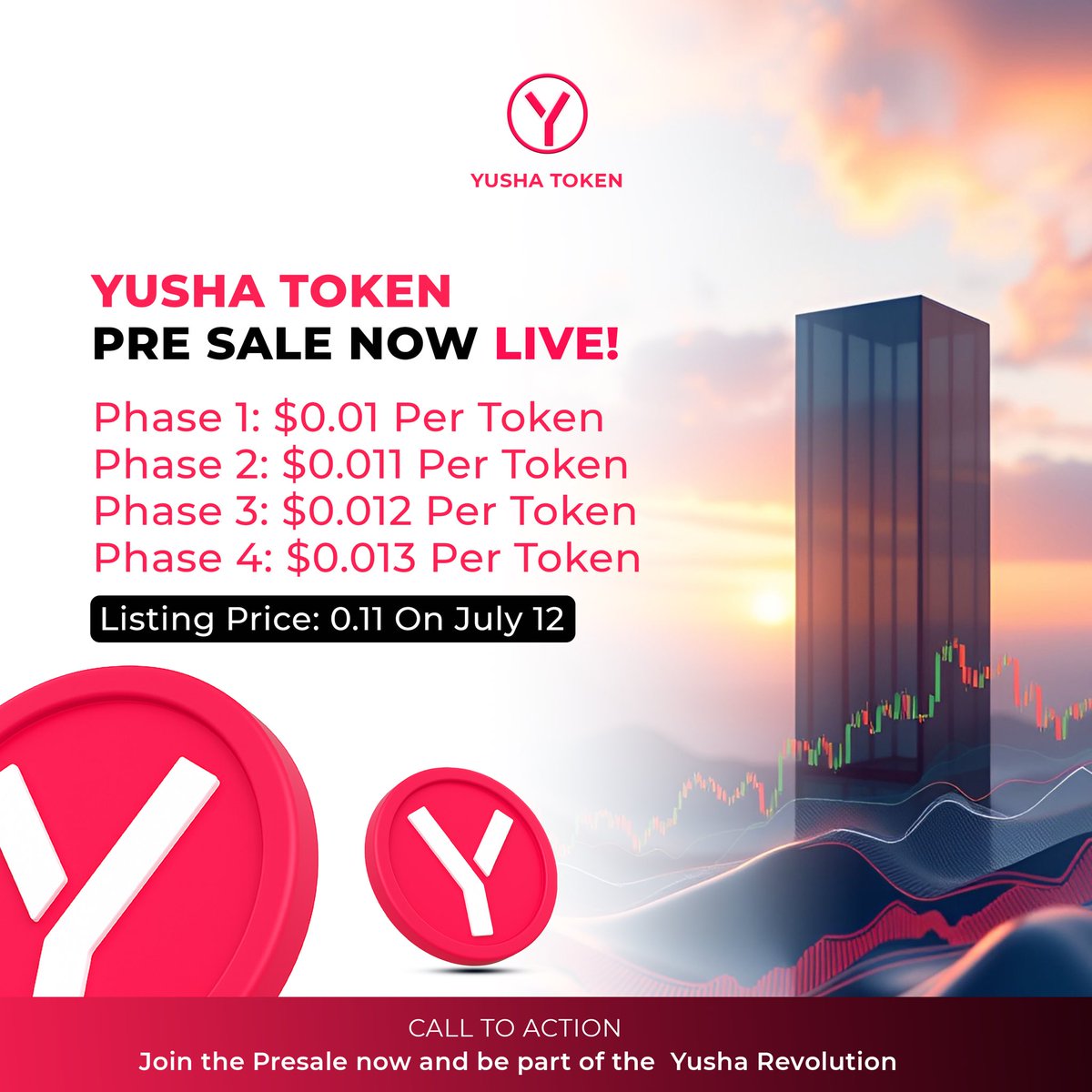 Is not too late to get started with YUSHA Protocol 📊📈

🔥 Join our Presale now: yushaprotocol.xyz

✅Presale price: $0.01
✅Listing price: $0.11
💰Listing date: 12 July 

🎁 Join &amp; Share our Airdrop to Earn more YUSHA: t.me/Yusha_giveway_…

#Yusha #warriors 🥷