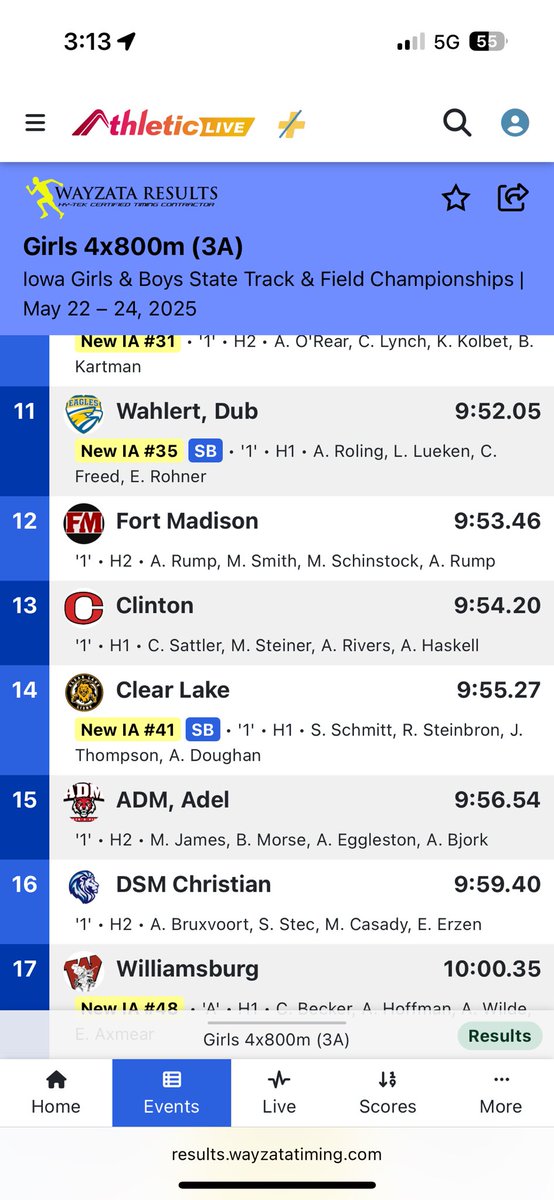 The girls 4x8 team of Saylor Schmitt, Rebekah Steinbron, Jezzie Thompson &amp; Addie Doughan snagged a season best and finished 14th overall in class 3A!  Great work ladies!