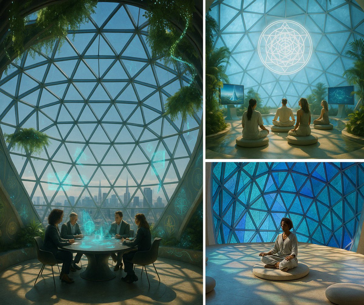 The Constellation Punk Facade - turns buildings into living portals. Three levels at the crown: 
🧘‍♂️ Meditation chamber
💫 Collective dreaming heaven
🧠 Convening space dome 

16 hours left to vote! @artizenfund:
👉 link in bio 
#Solarpunk #ReFi #RWA #FrontierTower #ArtizenSeason5