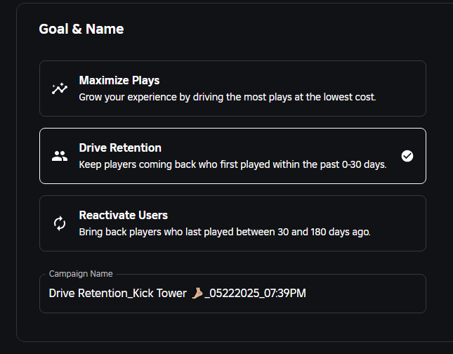 We can target advertisement towards players that improve retention metrics?

New #RobloxDev cheat code! Boost your metrics? I'll update this with my results.