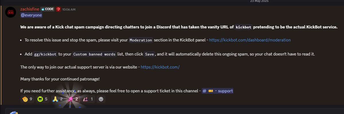 notjokerKICK's tweet image. An announcement from Kickbot devs regarding the recent spam: