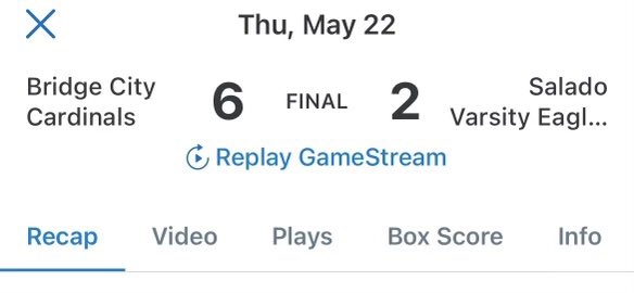 Holton Pepper (@pepper20021) on Twitter photo The <a href="/bccardsbaseball/">BridgeCityBaseball</a> get a HUGE game 1 win over Salado!
Cards get a day off and will play game 2 on Saturday at 5 pm at Lake Creek!
GO CARDS!!! The <a href="/bccardsbaseball/">BridgeCityBaseball</a> get a HUGE game 1 win over Salado!
Cards get a day off and will play game 2 on Saturday at 5 pm at Lake Creek!
GO CARDS!!!