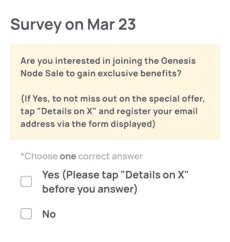 Xenea_io's tweet photo. 🔍 Need a Hint for Today’s Quiz?

Your voice matters! Take our quick survey and let us know if you're interested in joining the exclusive Genesis Node Sale.
Help us build a stronger, more community-driven ecosystem. https://t.co/K8tSp8Fi5y