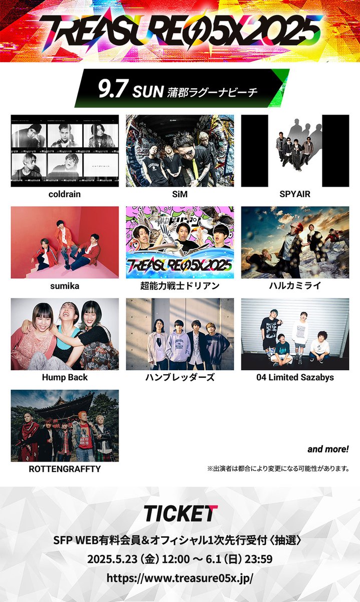 TREASURE05X 2025 ラグーナビーチ公演 第1弾出演アーティスト発表です