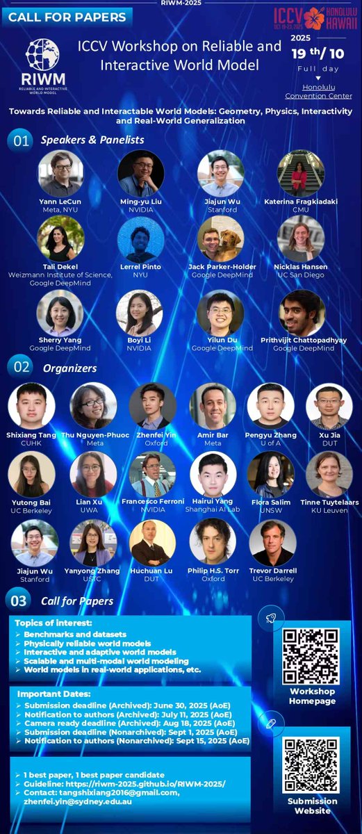 9LdROhjZE56jSh9's tweet image. 🚨 Excited to announce our ICCV 2025 Workshop: Reliable and Interactive World Model (RIWM 2025) — Call for Papers is now OPEN, and the official website is live! 🌐
🌍 RIWM 2025 explores how to build world models with geometric and physical reliability and strong interactive…