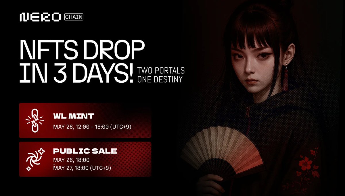 Nerochain_io's tweet photo. 🛰️NFTS DROP IN 3 DAYS! (MAY 26, 12:00 UTC+9) !

Two portals, one destiny:
➡️MINT HERE: https://t.co/G0hVKUgFxr

🪐 Secure yours before they’re gone.
⏳ Extremely limited supply.
🔔 Set a reminder now!

#NFT #Web3 #NEROChain #MintNow