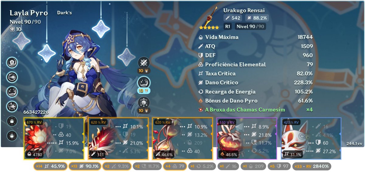 Darks__br's tweet photo. @bielvader Esses 2 são os q eu considero ter as melhores builds, na yelan eu acho q só aumentar a vida e lvl da arma e a layla… vai ser difícil melhorar ela kk mas preciso de 40 de dano na coroa ou mais atk https://t.co/Env7wHCPvl
