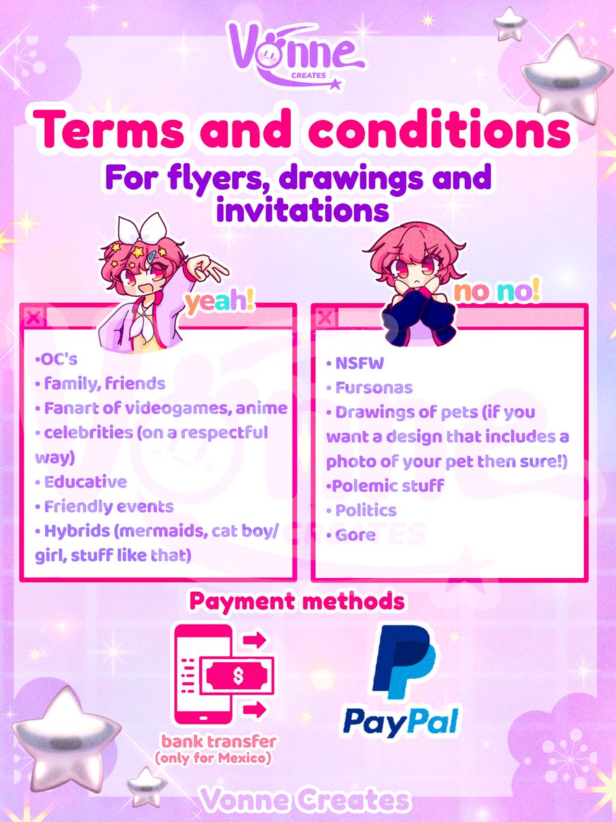 Vonne_creates's tweet photo. 💖Helloooo!!! I'm opening comissions but this time I also including designs of a lot of stuff like:
• Invitations
• Flyers
• Presentation cards
• And more!!
✨Pls send a DM if you want more details about pricing and stuff ✨
#BySung #commissionsopen #designer #Artist https://t.co/JjtYVqlqDg