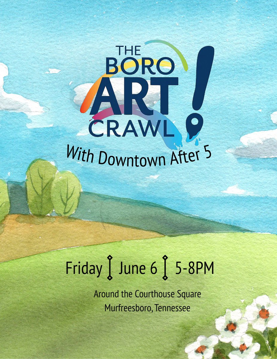 Kick off your Summer with an evening of art and community at the Bowl Art Crawl w/ Downtown after 5 in Murfreesboro! Stroll through the historic courthouse square and explore a vibrant collection of original works by talented local artists—perfect for a relaxed summer night out.