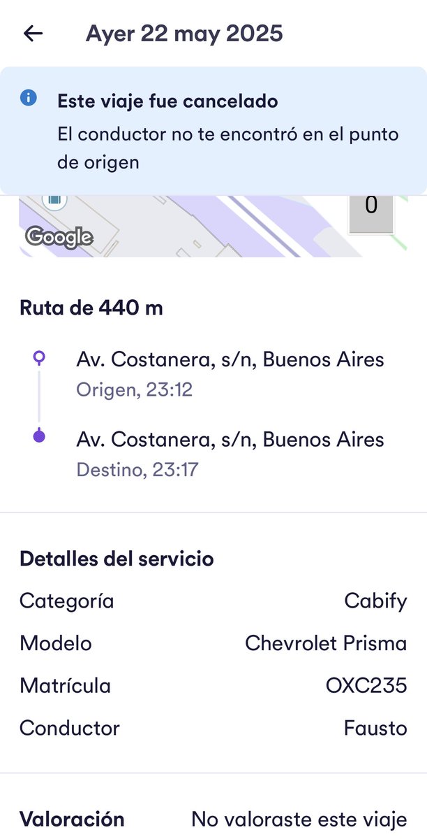 virdelaquema's tweet photo. Prisma OXC 235 @cabify_arg ,
El auto invisible que dice que está en el punto de encuentro de Aeroparque. Dos veces https://t.co/geRvB2DTll