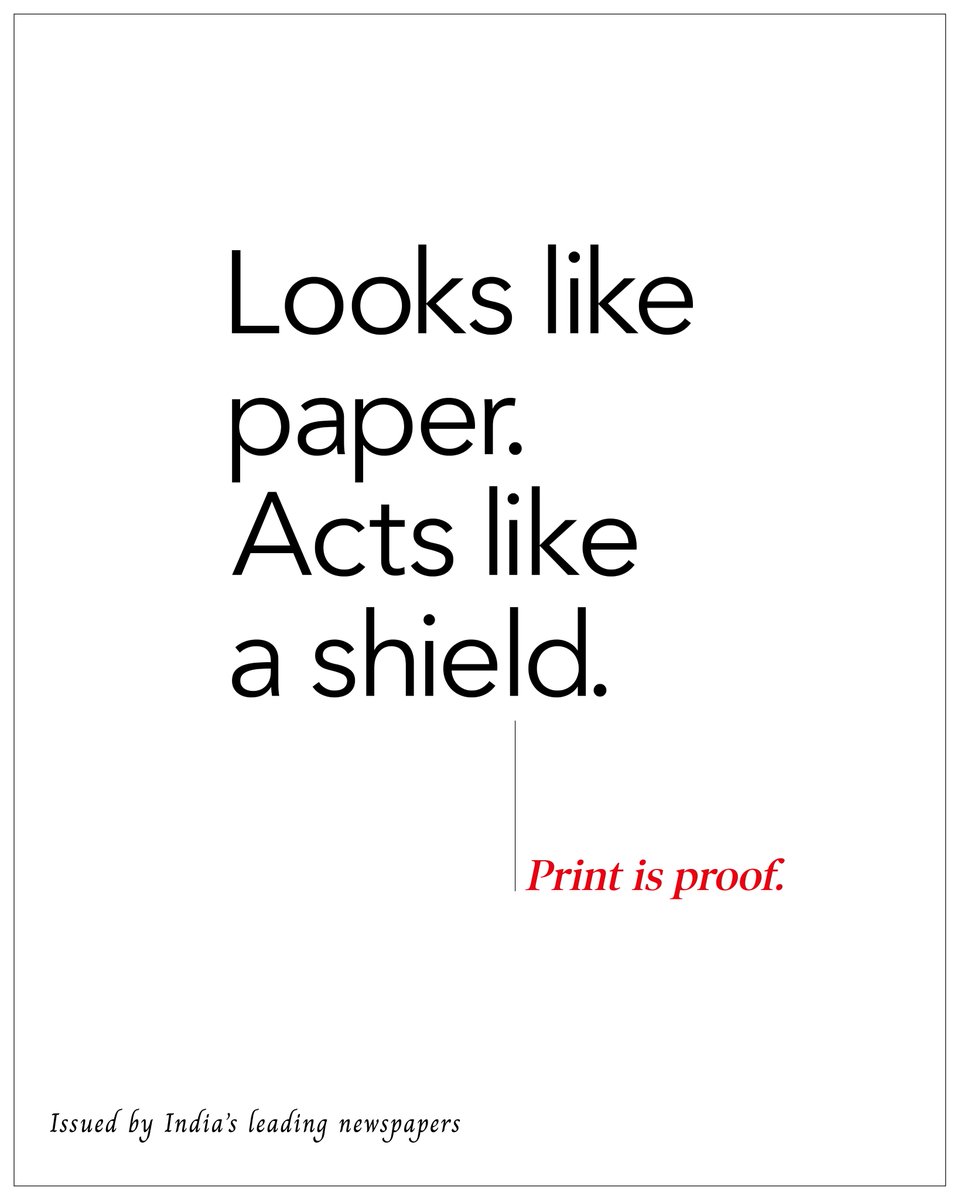timesofindia's tweet photo. Just like India’s air defence blocked every enemy missile, we too protect you from fake news and unsubstantiated forwards.
That��s the power of print for you. Only the truth - verified, vetted, and delivered to your doorstep.
#TheTimesofIndia #PrintIsProof
@timesofindia
@DainikBhaskar
@htTweets
@ttindia
@eenadulivenews @AmarUjalaNews @EconomicTimes @NavbharatTimes
@mataonline
@Vijaykarnataka @Divya_Bhaskar
@MarathiDivya
@Live_Hindustan
@livemint
@mid_day
@Nai_Dunia
@MyAnandaBazar
@eenadulivenews