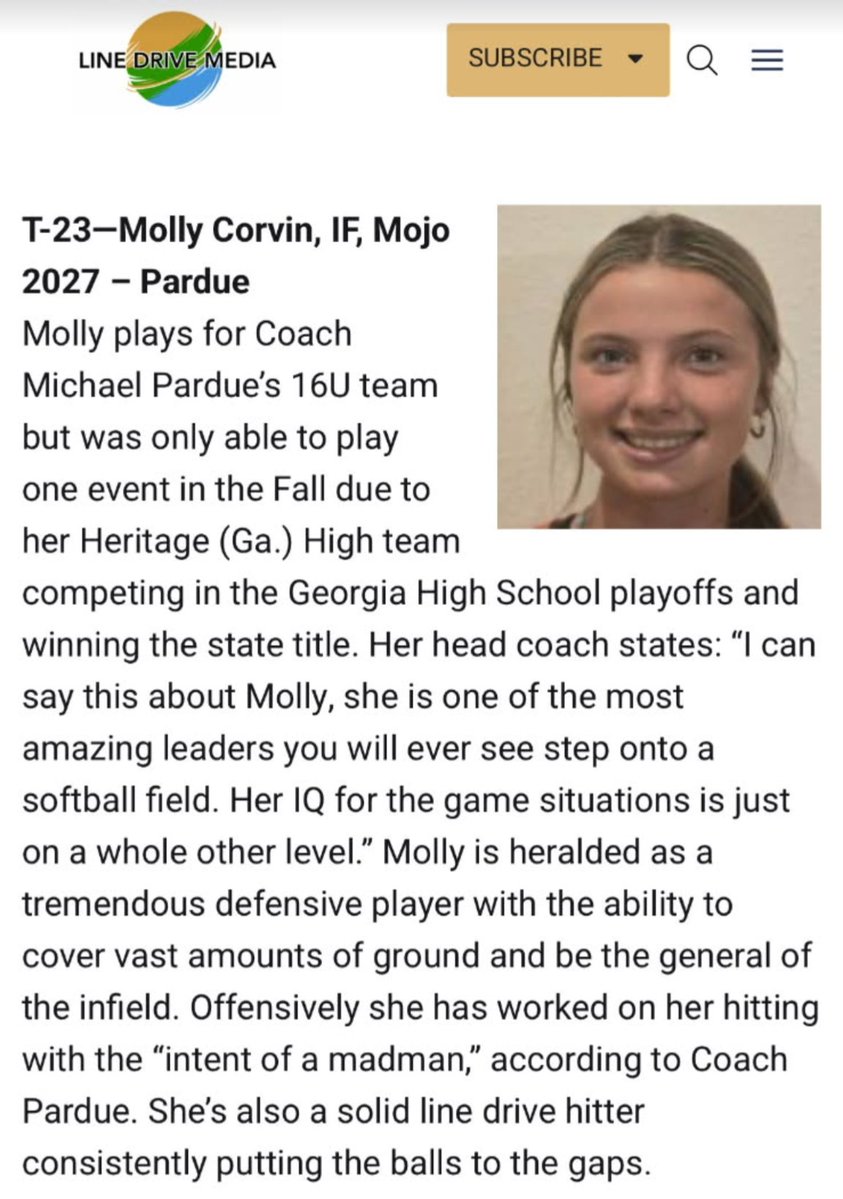 Molly Corvin 2028 (@corvinmolly) on Twitter photo Thank you <a href="/LineDsoftball/">Line Drive Media</a> for the recognition. Looking forward to hitting the field this weekend with my team. Blessed beyond measure. <a href="/MojoPardue/">Mojo Pardue</a> <a href="/Generals_SB/">Heritage Generals Softball</a> Thank you <a href="/LineDsoftball/">Line Drive Media</a> for the recognition. Looking forward to hitting the field this weekend with my team. Blessed beyond measure. <a href="/MojoPardue/">Mojo Pardue</a> <a href="/Generals_SB/">Heritage Generals Softball</a>
