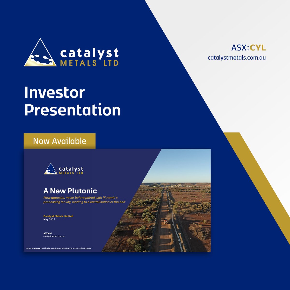 #ASXNews

$CYL.AX is pleased to share its latest investor presentation for May 2025, including the supporting drilling results from Plutonic.

See the presentation: loom.ly/vVg1C3w

See the supporting drill results: loom.ly/nsdlWXE

#ASX #CYL #Gold