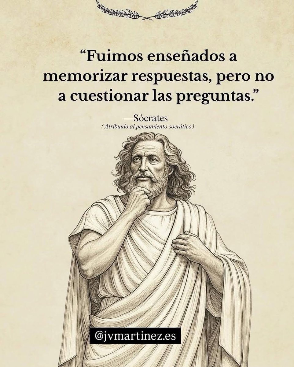 Sergio_DVB's tweet photo. “Fuimos enseñados a memorizar respuestas, pero no a cuestionar las preguntas.”
— Sócrates https://t.co/n0ZShnkmmM