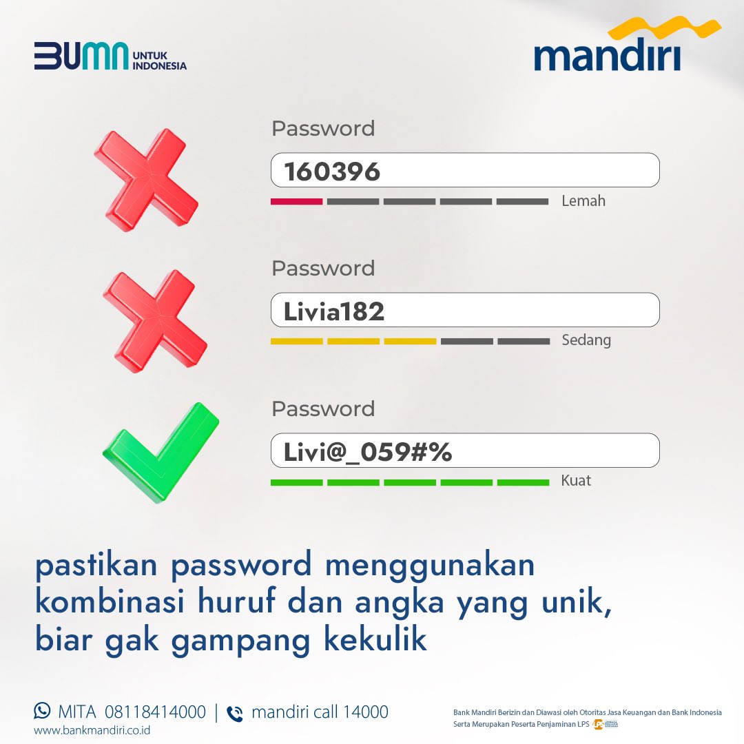 Hari minggu nonton bola
(Cakeeep..)
Bareng Nasich dan Dega
~
Yuk ganti password secara berkala
Agar keamanan akunmu terjaga
👏🏼👏🏼👍🏼

Buat liat contoh password yang aman, yuk geser kiri! 👉🏻

#KelasMandiri
#JagaBaikBaik
#GENCARKAN2025 
#LiterasiKeuanganMasifMerata
