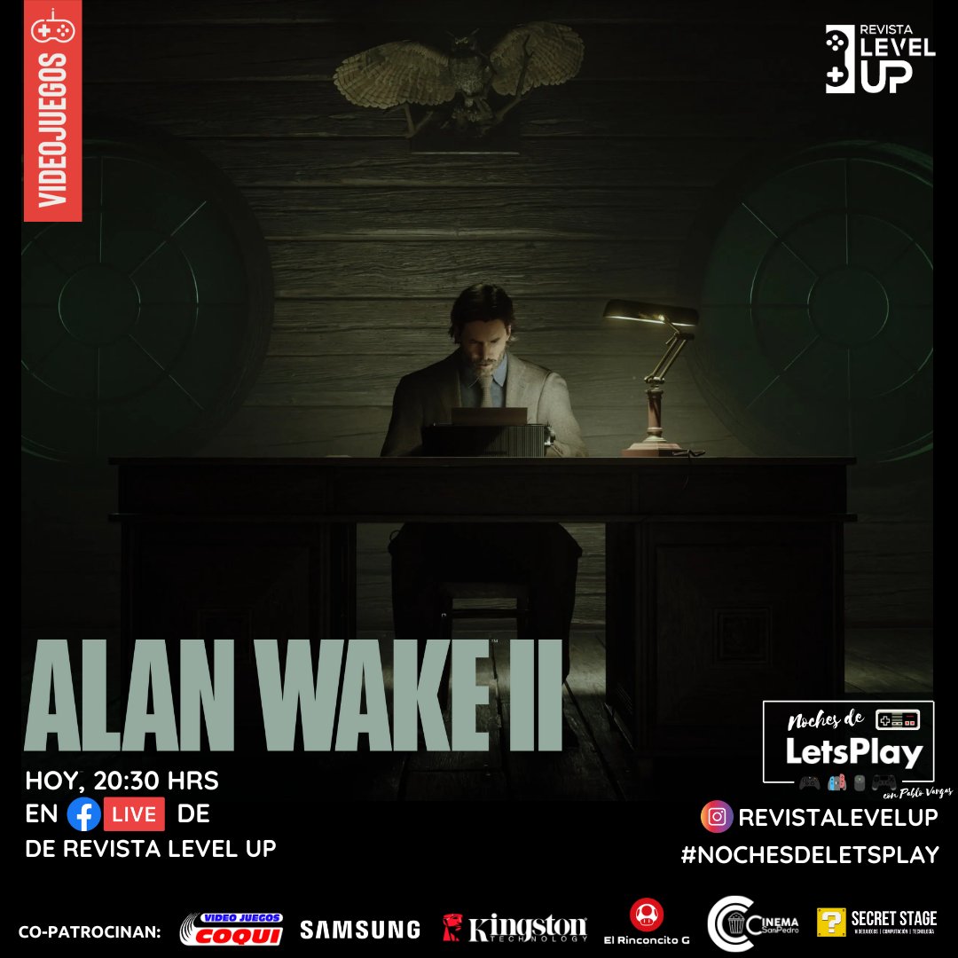 ¡Ya en vivo! ¡Regresamos con #AlanWakeII en nuestras #NochesDeLetsPlay en <a href="/RevistaLevelUp/">Revista Level Up</a>! #HoyJugamos al segundo juego más ganador en la historia de los #LevelUpAwards en nuestros #JuevesDeTerror. ¡Les esperamos! facebook.com/share/v/1G1bH2…