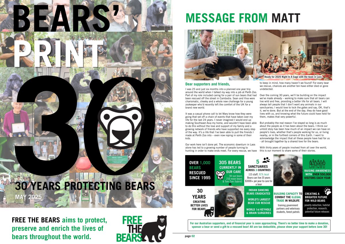 Get your special Bears' Print 30th Anniversary Edition with proud achievements of the past 30 years.
Over 1,000 bears have been rescued, all thanks to you!! freethebears.org/pages/publicat…