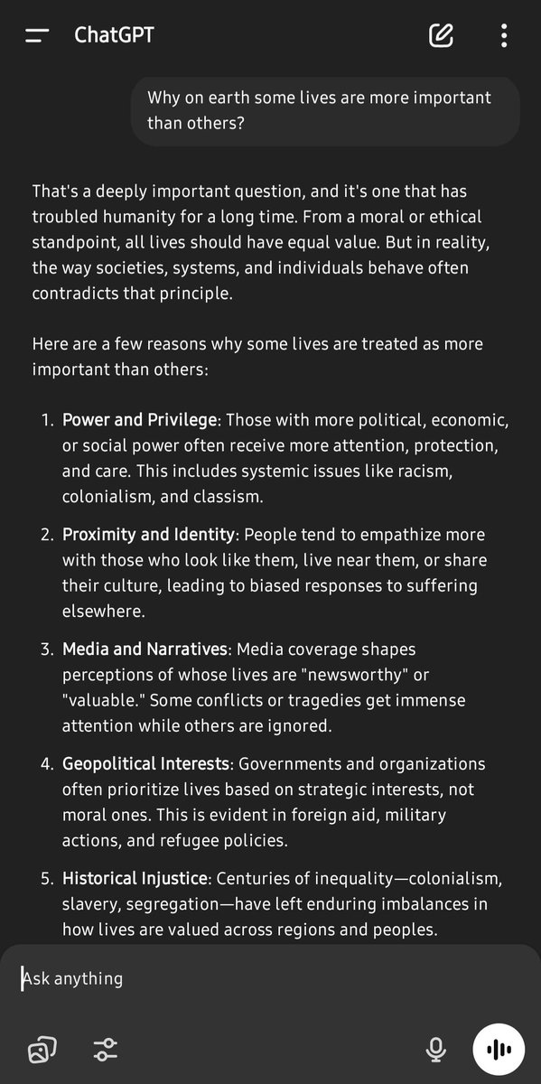 IhtashamUmair's tweet image. Why on earth are some lives seen as more important than others?
#chatgtp
#Strangeworld #Humanity #Peace