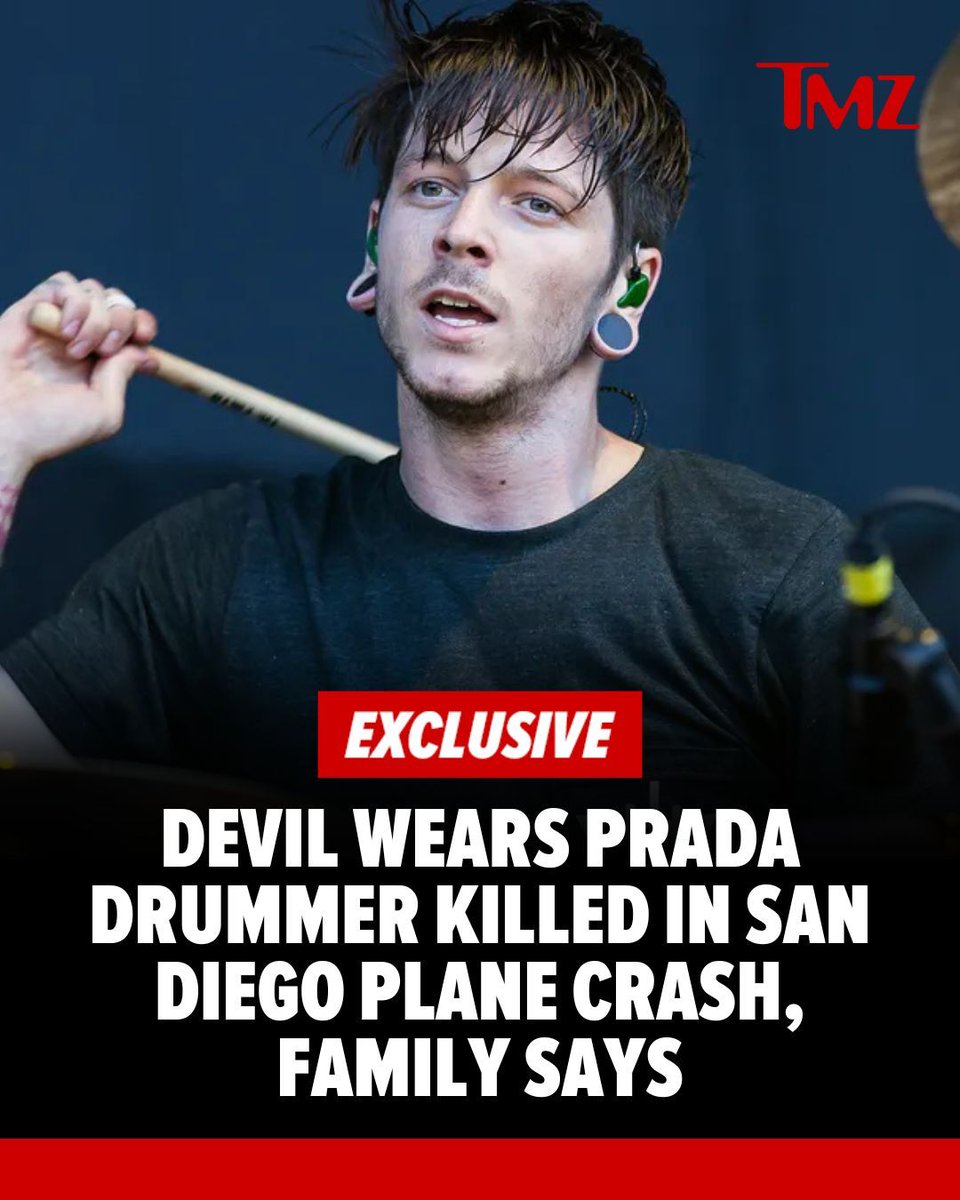 TMZ's tweet photo. The former drummer for the metal-core band The Devil Wears Prada was killed in a plane crash early Thursday morning in San Diego. 💔

All we know: https://t.co/3Ug1zGkuNC https://t.co/1VytlvtTtW
