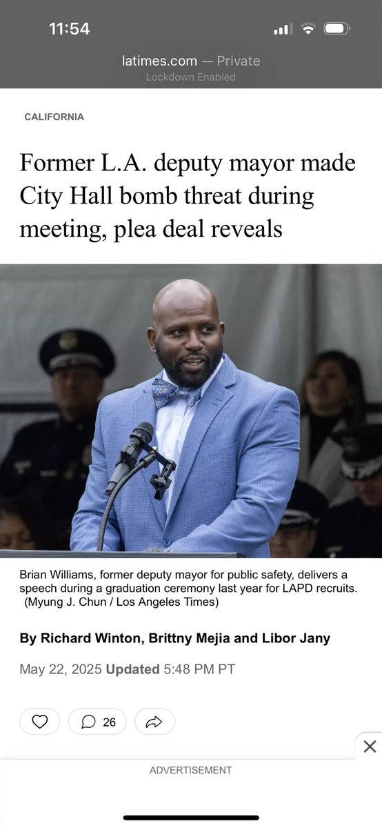 ICYMI (cuz it is getting very little coverage): former LA deputy mayor pleads guilty to calling in a fake bomb threat against City Hall in October 2024 — a threat he attributed to a made-up anti-Israel actor.