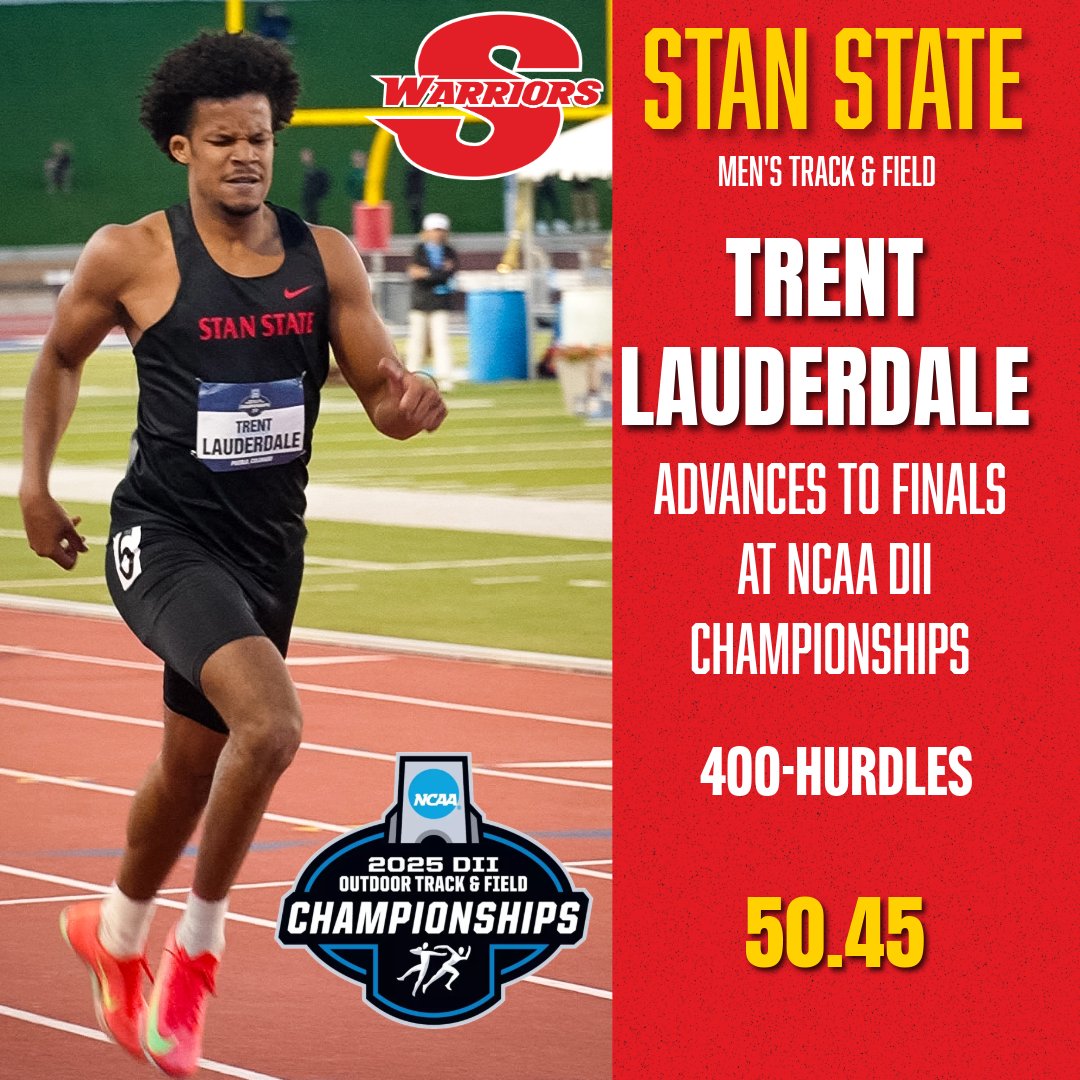 Stan State senior Trent Lauderdale ran a personal-best time in the prelims of the 400-meter hurdles, earning a spot in the finals at the NCAA Division II Outdoor Track &amp; Field Championships. He will compete for the national title this Sat., May 24, at 6:35 p.m. PT. #ValleyTough