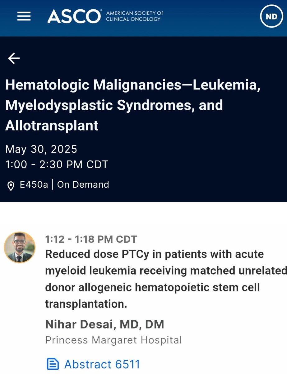 𝗡𝗶𝗵𝗮𝗿 𝗗𝗲𝘀𝗮𝗶 MD, DM (@nihardesai89) on Twitter photo Heading to #ASCO25? Don’t miss this session if you are a #hematologist!
I am grateful to speak after <a href="/LuskinMarlise/">Marlise R. Luskin MD, MSCE</a> and <a href="/Daver_Leukemia/">Naval Daver, M.D.</a> 🙌🏽
It's obvious that I love #PTCy ❤️ <a href="/Hans_BMTProgram/">Hans Messner Allogeneic BMT Program</a> Heading to #ASCO25? Don’t miss this session if you are a #hematologist!
I am grateful to speak after <a href="/LuskinMarlise/">Marlise R. Luskin MD, MSCE</a> and <a href="/Daver_Leukemia/">Naval Daver, M.D.</a> 🙌🏽
It's obvious that I love #PTCy ❤️ <a href="/Hans_BMTProgram/">Hans Messner Allogeneic BMT Program</a>
