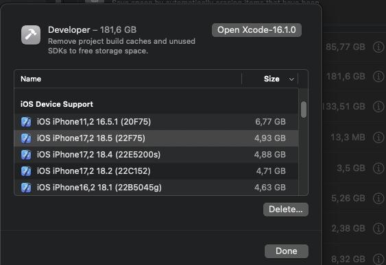 CedMrx's tweet photo. @Dimillian You can manage them in Settings > General > Storage > Developper https://t.co/UuAKDWpZO5