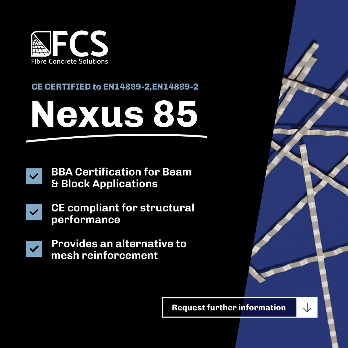 Upgrade your concrete with Nexus 85, high-performance macro synthetic fibres designed to replace steel mesh and rebar 🚧

Tested to EN14889-2 standards, Nexus 85 boosts durability, reduces cracking, and saves time on-site.

🔗 Learn more: ll.ink/Ui945U