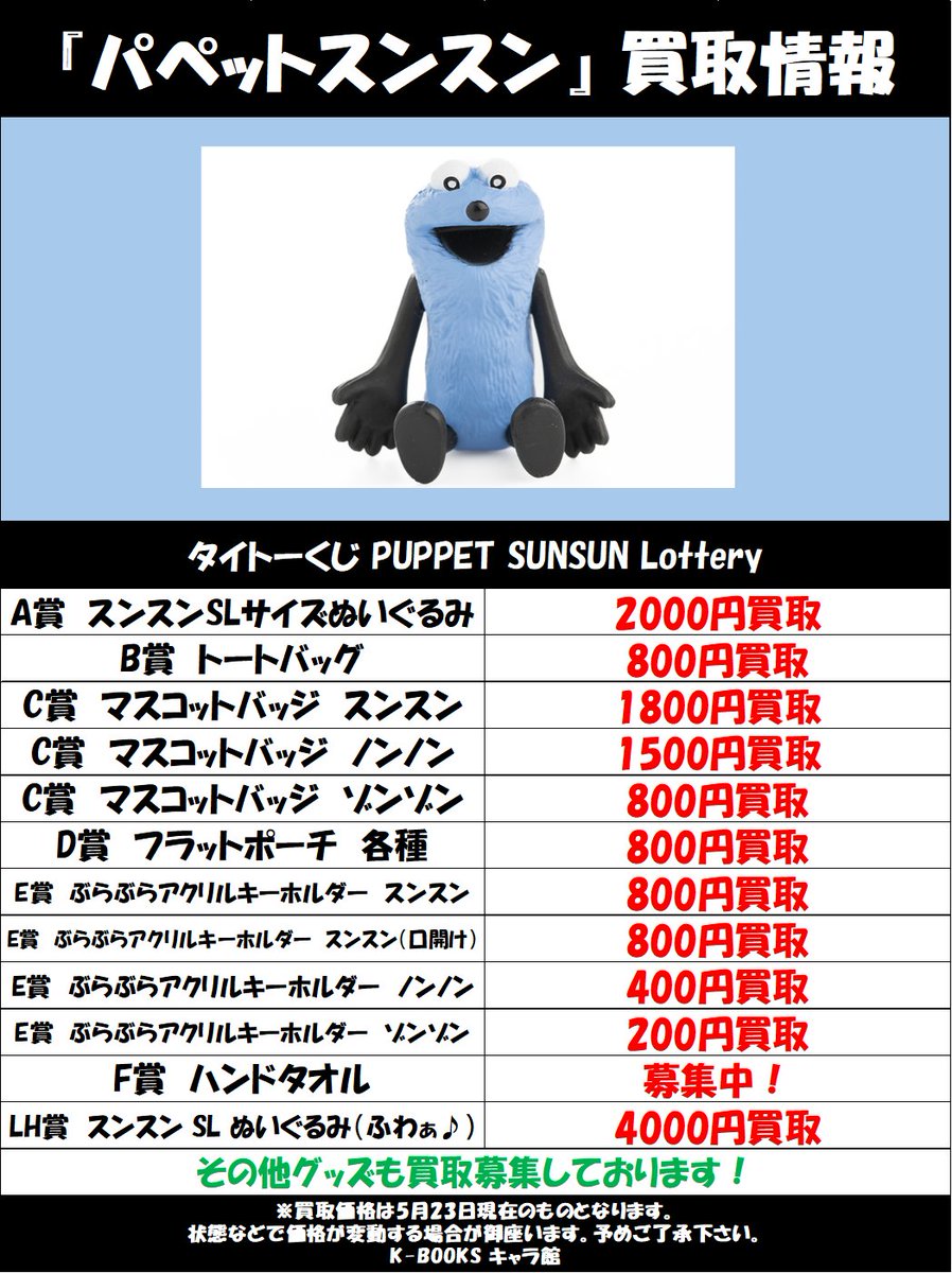 買取情報】 『＃パペットスンスン』タイトーくじPUPPET SUNSUN Lottery