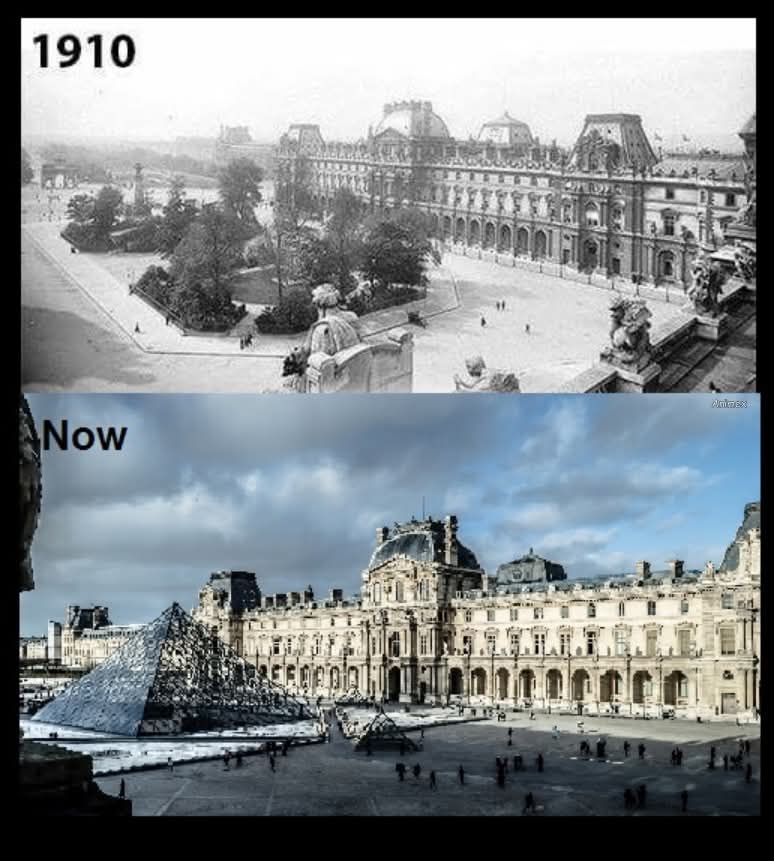 Cour du #Louvre... en 1910 et aujourd'hui... <a href="/MuseeLouvre/">Musée du Louvre</a>  toujours en changement...
paris-visites-guidees.com #Paris