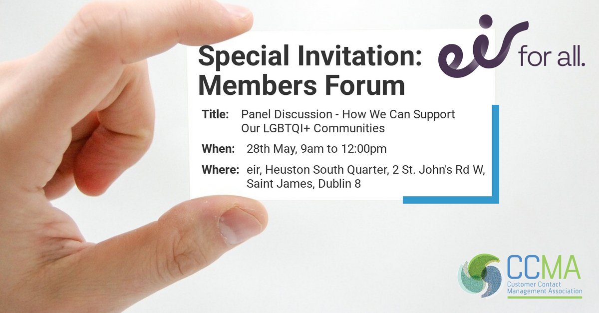 CCMA Ireland (@ccma_ireland) on Twitter photo How can we better support our #LGBTQI colleagues and customers? Join <a href="/CCMAIreland/">CCMA Ireland</a> on May 28 starting at 9AM for an industry panel discussion on inclusion, allyship, and action.
Register here ๐ rpb.li/aCj7X
#CCMA #Inclusion#CustomerExperience How can we better support our #LGBTQI colleagues and customers? Join <a href="/CCMAIreland/">CCMA Ireland</a> on May 28 starting at 9AM for an industry panel discussion on inclusion, allyship, and action.
Register here ๐ rpb.li/aCj7X
#CCMA #Inclusion#CustomerExperience