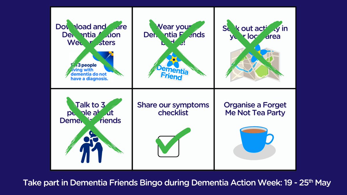 Mention Dementia Friends to three people ✅ 

Have you been following along with our #DementiaFriendsBingoChallenge?

Today, try to make it your mission to mention Dementia Friends to three different people – you never know who you might inspire to join!

#DementiaActionWeek